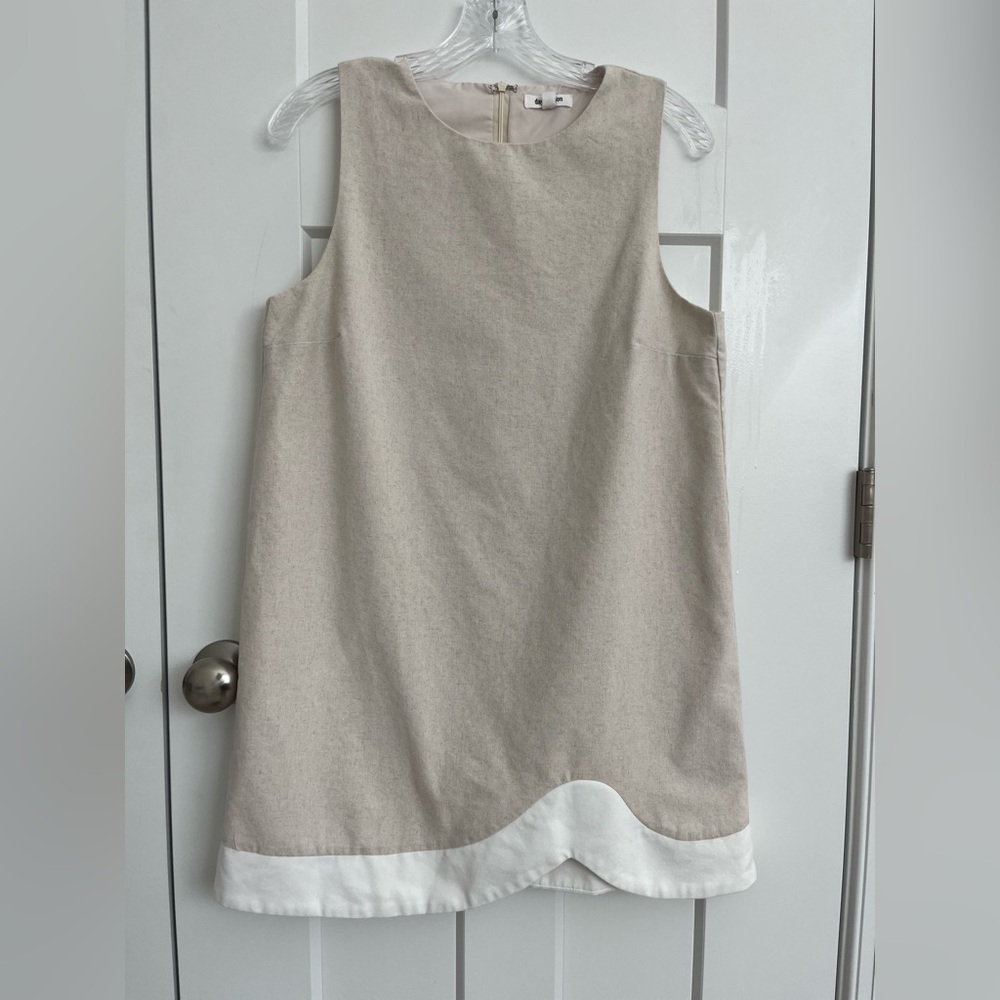 Day + Moon Linen Blend Shift Dress M Beige Sleeveless Minimalist Lined Resort